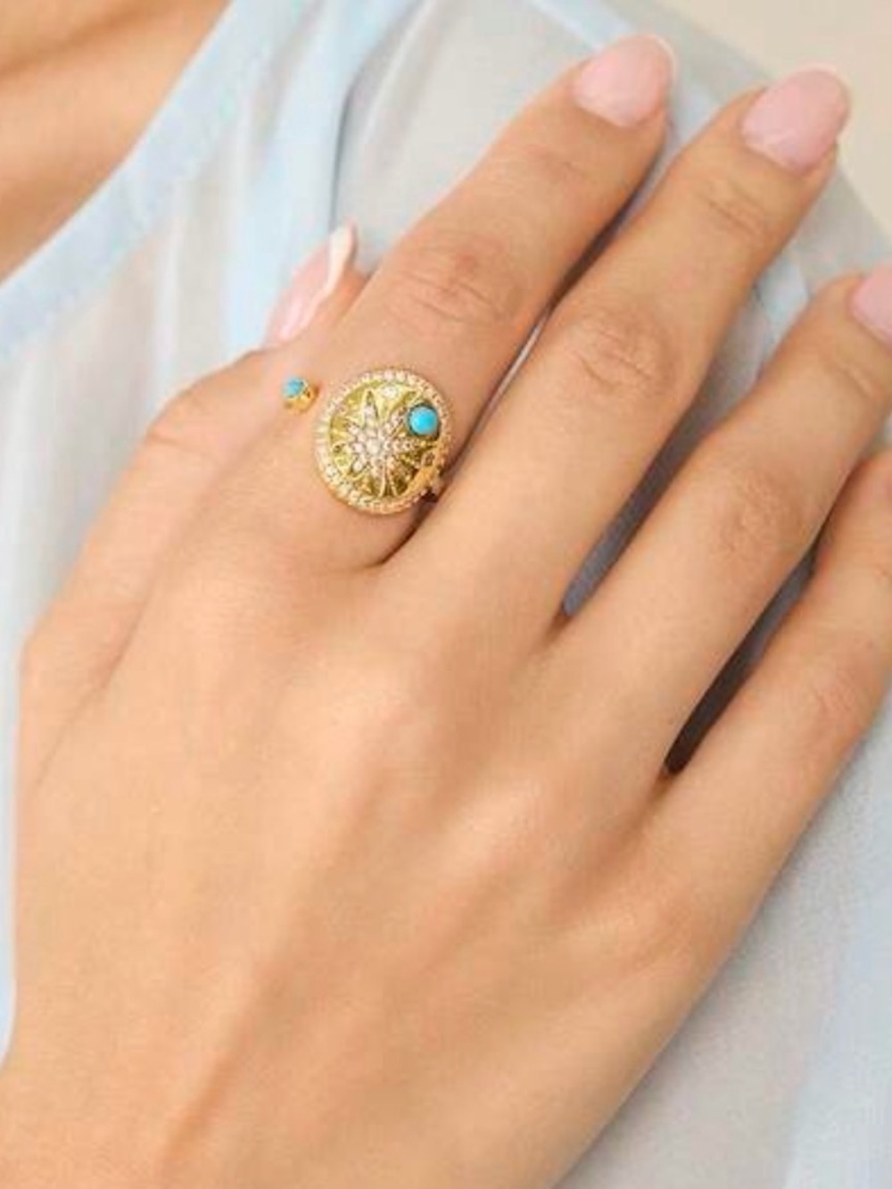 ✨ Celestial Starburst Turquoise Adjustable Statement Ring - Picture 4 of 4